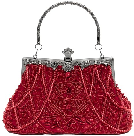 lapulio Abendtasche im Vintage-Stil mit Blumenmuster, Perlen, Pailletten, elegante Clutch für Damen, für Bräute, Bälle, Partys und formelle Anlässe