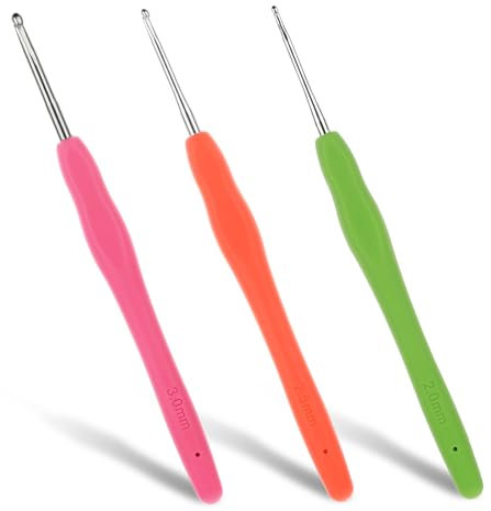 JJUNW 3Stück Häkelnadel Set, 2.0mm 2.5mm 3.0mm Häkelnadel, Metall Häkelnadel mit Gummigriff Ergonomische Häkelnadeln mit Weichen Griff und Hochwertige Aluminium Häkeln zum Häkeln Schal Pullover Mützen