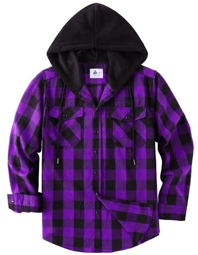 SwissWell Chemise Homme à Carreaux Flanelle Chemise Bûcheron Homme Surchemise Manches Longues Capuche Bouton Chemise Décontractée Violet L