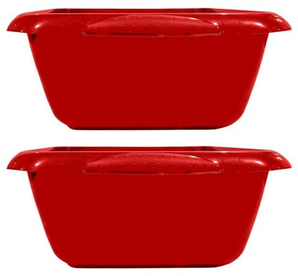 RelianceUK 7L Square Plastic Washing Up Bowl Mixing Dish Sink High Grade Multi-Purpose Kitchen Basin (Red, Pack of 2)