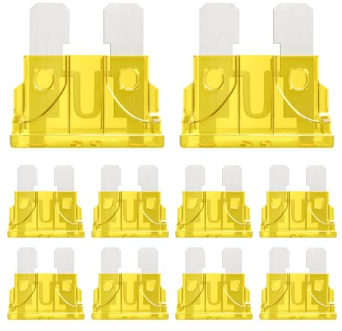 ALLECIN 50 Piezas 20A Estándar Fusibles Coche 20Amp Mediano Fusible para Coche 20Amperio Standard Auto Fuse para Coches Camiones Caravana Camper Moto