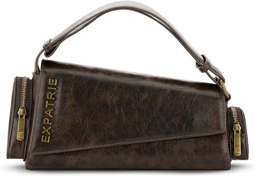Expatrié Handtasche Damen Braun - Grace - Asymetrische Schultertasche aus Kunstleder für Tag & Nacht - Y2K Vintage Leder Tasche - Retro Style