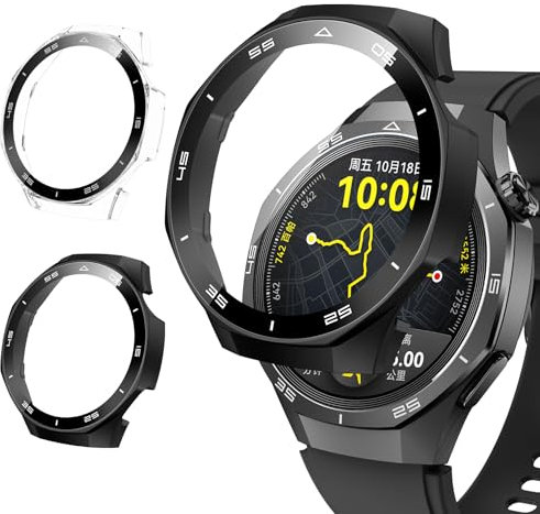 Neitra 2 Pièces Coque pour Huawei Watch GT 5 Pro 46mm Protection Écran, Dur PC Bumper Case avec Protecteur D'écran en Verre Trempé, Antichoc Etui de Protection Couverture Complète PC Cover
