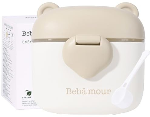 Bebamour Pots de distributeur de lait en poudre portables pour bébés Snack Container avec Scoop et niveleur,460ML,Bear