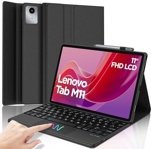 SENGBIRCH Hülle für Lenovo tab M11 2024 11 Zoll (TB330FU/TB330XU) mit Trackpad Tastatur - QWERTZ Deutsche Abnehmbare Bluetooth Wireless Touchpad Tastatur für Lenovo tab M11 11 2024 Zoll, Schwarz