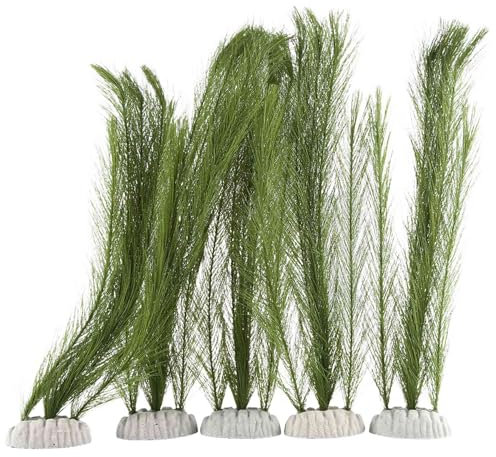 Asuinxurr Lot de 5 décorations d'aquarium - Vert - Plantes d'eau en soie - Plastique - Pour les poissons et animaux domestiques