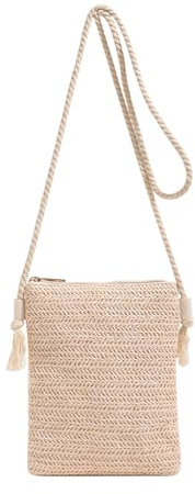 Energather Small Phone Bag, Straw Mobile Phone Pouch Bag Mobile Phone Bags for Women and Girls, Portable Crossbody Phone Bag with Zipper for Beach, Dating, Travelling (beige)