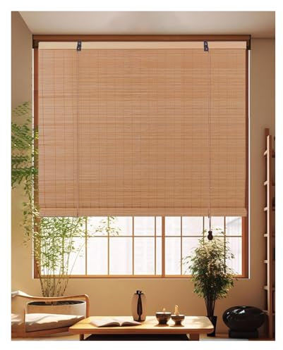 ZCXMNL Retro-Bambusrollo, Karbonisierte Farbe, Terrassenrollo, 55% Verdunkelung, Handgewebtes Bambusrollo, Sonnenschutz for Fenster Mit Zubehör, Breite 55 cm – 145 cm(0.95x2m)
