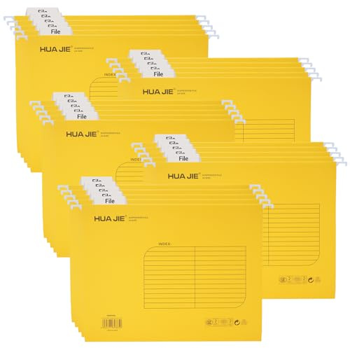 Gelb A4 Hängemappen aus verstärktem Papier, [Packung mit 25], mit Tabs und Karteneinlagen, Hängemappe A4, Hängeregister für Büro, Schule, Schreibtisch, Hängemappe, Sortiermappe