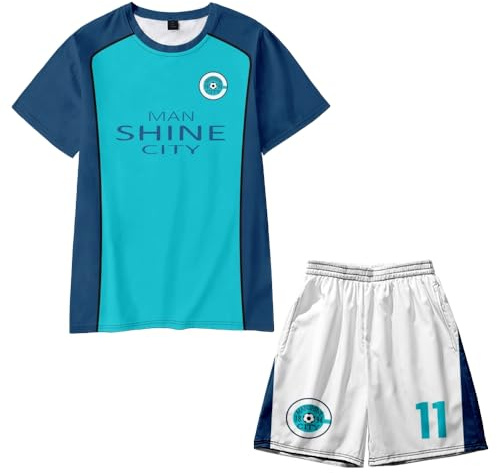 Homidam Unisex Anime Blue Lock Cosplay Short Sleeve T-shirt and Shorts Sets 2-Piece Outfits Tracksuit(Blue 11 Nagi,XL)
