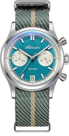 ADDIESDIVE 38 mm Quarz Chronograph wasserdichte Uhr 100 m BGW9 Helles Edelstahl-Panda-Zifferblatt Sportuhren für Herren Nylonarmband, Blue Nylon 2095