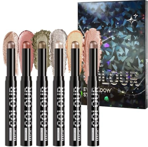 Lidschatten Stift - 6-facher Augen Highlighter Stift - Langzeit-Matte Schimmer Crayon, Lid Primer für Auffällige Looks bei Tag & Party