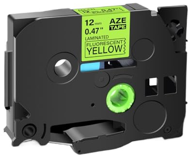 FASURDVA 12 mm kompatible Klebebandfluoreszenzschwarz auf orange gelbem Grün Kompatibel mit Etikettdrucker PT-D600 funktioniert mit Tze-B31 Tze-C41 D21(Black on Fluo Yellow)