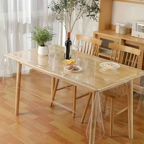 Durchsichtige Tischdecke, PVC Tischschutzfolie, Tischdecke Durchsichtig Abwaschbar, Folie Tisch Transparent, Tischschoner Transparent, Wasserdicht, 0.13 mm Stark, für Geburtstagsfeiern(152 x 218 cm)