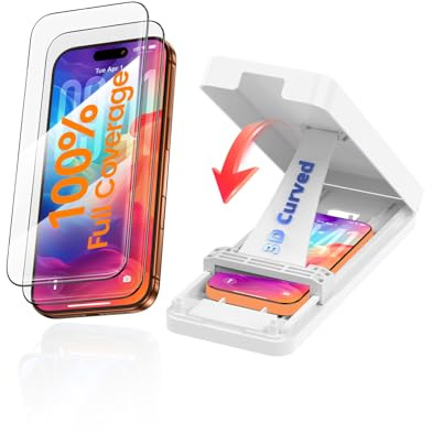 Für iPhone 15 Pro Max, 3D gebogene gehärtete Glasfolie, bruchsicher, vollflächig HD, militärischer Fallschutz, 9H Härte, blasenfrei, glatt, hüllenfreundlich, wiederverwendbares Werkzeug, 2er-Pack