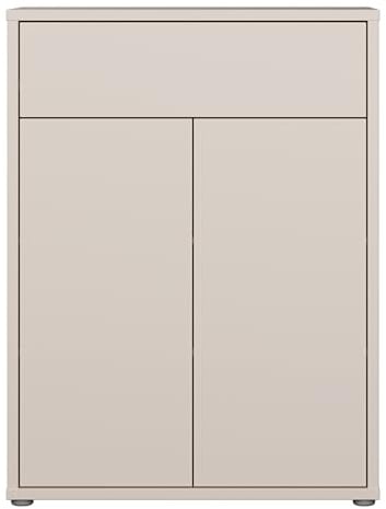 Forte Alice Springs Schuhschrank 70 80, moderner Schuhschrank mit 2 Türen und 1 Schublade, Flur, Holzwerkstoff, Kaschmir Beige, 74,5 cm breit x 99,1 cm hoch x 34,9 cm tief