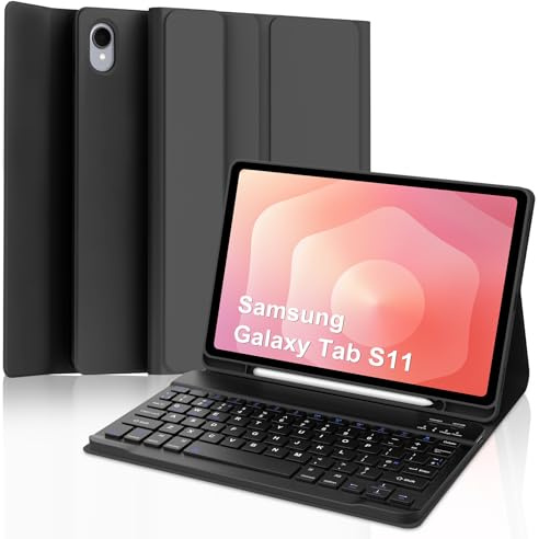 Keyboard Case for Samsung Galaxy Tab S11 11 Inch, UK Layout Detachable Wireless Bluetooth Keyboard with Stand Cover and Pencil Holder for Samsung Galaxy Tab S11 11 Inch 2025 Tablet, Black