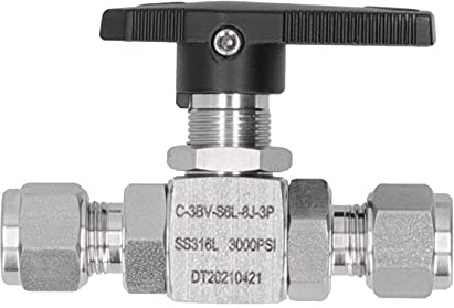 Baxnore 3-teiliger Kugelhahn aus Edelstahl 316L, 8 mm Durchmesser, Hochdruck 3000 psi, gerades Durchgangsdesign für industrielle Automobil-, Petrochemie-, Lebensmittel- und Pharmaa