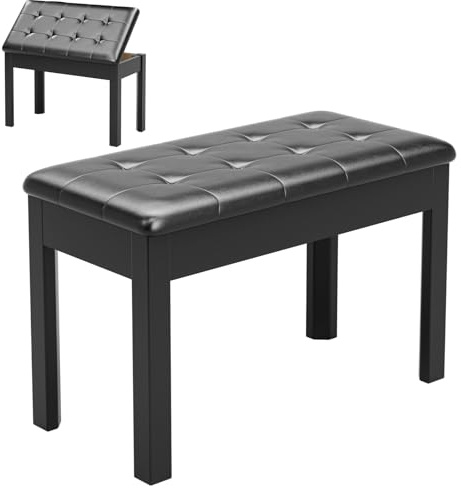 JOINATRE Duet Piano Bench with Hidden Storage，Heavy-Duty Wooden Keyboard Bench with Plush Padded Seat Piano Stool for Pianist,Black