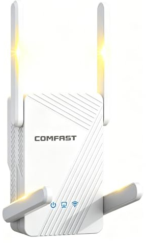 COMFAST Ripetitore WiFi, WiFi 7 3600Mbps Dual Band, 4 * 5dBi Antenne, WPS, MU-MIMO&OFDMA, Mesh, Modalità Ripetitore/Router/AP, WPA3, Spia Segnale, Raffreddamento Eccellente，per Casa e Ufficio