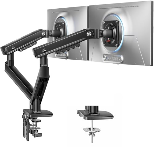 HUANUO Dual Monitor Arm for 13”–32” Screens,Adjustable Dual Monitor Stand | MechaSpring Dual Monitor Mount with Tool-Free VESA, C-Clamp/Grommet Base,Max Load 9kg per Arm, FlowLift Pro Screen Holder