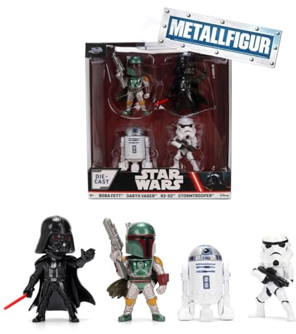 Jada Toys Star Wars Die-Cast Figuren 4er Set 2.5 Zoll, Darth Vader, Stormtrooper, R2-D2, Boba Fett Classic, 6,5 cm – Mehrfarbig Welle 1