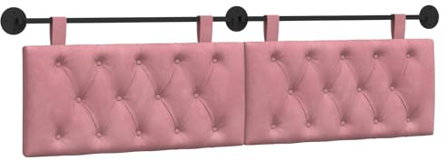 vidaXL Hängendes Kopfteil Rosa Samt, Schlafzimmer, modernes Wand-Kopfteil, rechteckig mit Samtbezug, gesteppt, Holzwerkstoff, platzsparende Dekoration