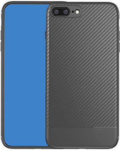 ZSCHAO For iPhone 8 Plus iPhone 7 Plus Case Carbon Fiber Silicone Slim Fit Thin +Tempered Glass Screen Protector Shockproof Compatible with Apple iPhone 8/7 Plus tough Case Cover Shell Bumper Grey
