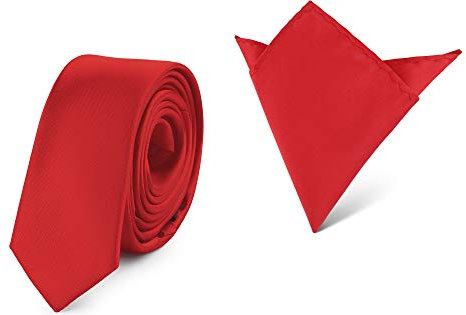 Ladeheid Herren Schmale Krawatte & Einstecktuch Set SP/P (150cm x 5cm, 22cm x 22cm, Rot)