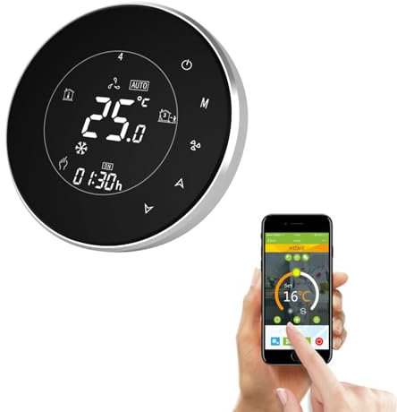 Qiumi Smart Wifi Thermostat Temperature controller Intelligent Air Conditioning WIFI Round Thermostat Programmable Temperature Controller with 4-tube LCD Screen, Works with Alexa Google Home