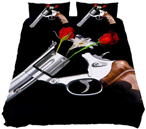 Eslifey Guns And Roses Duvet Cover 3 Pieces King Size Comforter 102 by 90 inches Bed Set with Two Pillowcases