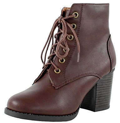 Soda Malia Damen-Schnürschuh, seitlicher Reißverschluss, stilvoll, modisch, Springerstiefel, braun, 39 EU
