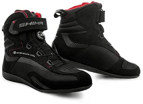 SHIMA EXO Vented, Scarpe Moto Donna | Traspirante, Rinforzate Stivali Moto Donna con Sistema di Chiusura ATOP, Supporto alla Caviglia, Suola Antiscivolo, Impugnatura del Cambio (Nero, 38)