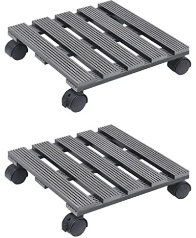 vidaXL 2X Pflanzenroller 2 Rollen mit Bremsen Blumenroller Transportroller Rollbrett Topf Kübel Roller Untersetzer Grau 30x30x7,5cm WPC