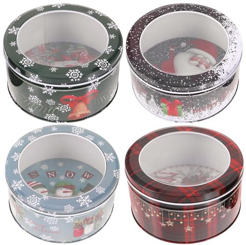 Cabilock 4stücke Keksdose Weihnachten Plätzchendose: Metall Blechdose Mit Deckel Weihnachtskekse Groß Plätzchendose Weihnachten Cookie Jar Weihnachtsdosen Für Kekse
