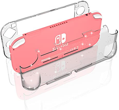 NANANINO Cover per dispositivo elettronico portatile per Nintendo Switch Lite, custodia rigida trasparente glitterata – compatibile con dispositivi fino a 5,5 pollici, antiscivolo, tema glitter