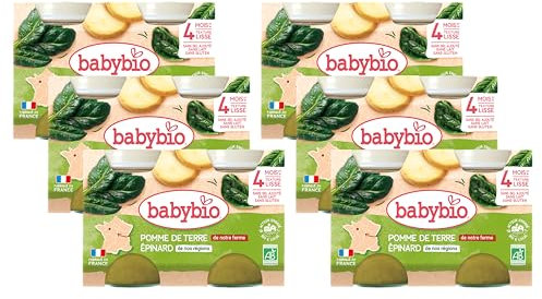 BabyBio - Petits Pots Pomme de Terre du Val de Loire Epinard 2x130 g - 4+ Mois - BIO - Lot de 6