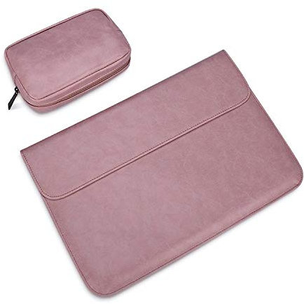Netbook Bag PU01S PU Leather Horizontal Invisible Magnetic Buckle Laptop Inner Bag for 14.1 inch laptops, with Small Bag (Pink) Netbook Bag (Color : Pink)