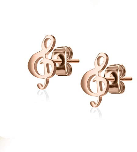 BlackAmazement 2er Set 316L Edelstahl Ohrstecker Notenschlüssel Musik rose gold silber Damen (Rosegold)
