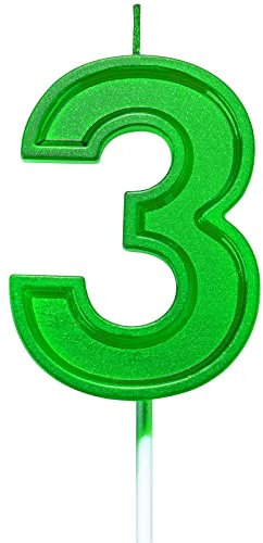 2.75in Tall Green Number 3 Birthday Candles, Glitter Green Happy Birthday Cake Cupcake Toppers Decoration and Celebrating for Adults/Kids Party Baking (2.75inch Number 3 Green)