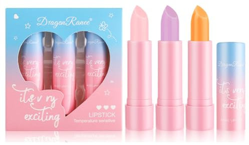 3 Pcs Color Changing Lipstick Lip Balm, Temperature Color Changed Lip Tint Stain Gloss Balm Long Lasting Waterproof Moisturizer Jelly Crystal Lipstick Set for Women