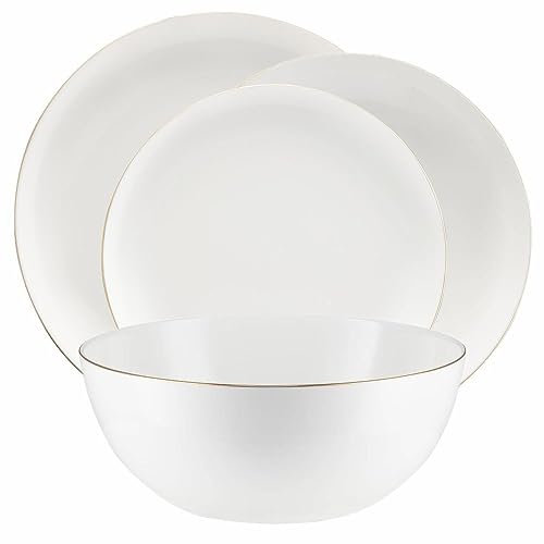 VILLA ITALIA Porzellan Tafelgeschirr Set Menüservice für 6 Personen Speiseteller Set Suppenteller Dessertteller 20 Stück Für den täglichen Gebrauch BOSTON (Gold)