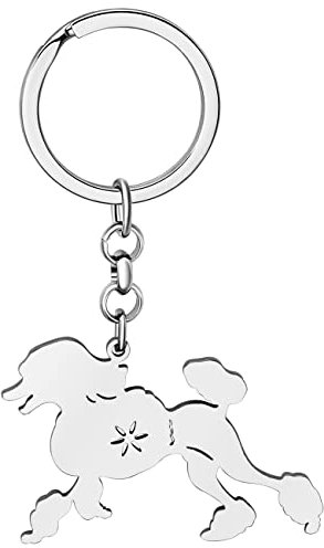 BAMAY Edelstahl Hund Rassen Schlüsselanhänger Mops Chihuahua Labrador Yorkshire Corgi Welpe Schlüsselring Charms Hund Geschenke für Frauen Mädchen (Pudel Versilbert)