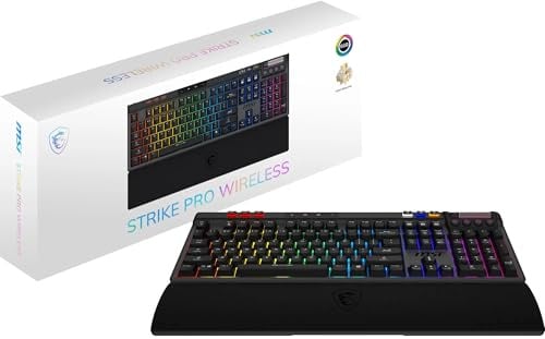 MSI Strike PRO Wireless – Leise mechanische Gaming-Tastatur, leise taktile Schalter, PBT-Tastenkappen, 2,4 GHz, Bluetooth, RGB Mystic Light für Jede Taste, 4200-mAh-Akku, US-Layout, volle Größe