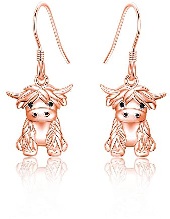 Highland Cow Dangle Earrings 925 Sterling Sliver Rose Golden Highland Cow Jewelry Gifts For Women Girls…