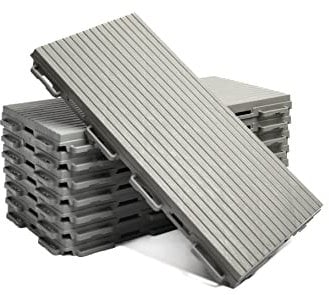 Terrassenfliesen aus Kunststoff, Klicksystem, 30 x 15 cm, 8 Stück, 0,35 qm, Balkonfliesen, Bodenbelag, Klickfliesen in Holzoptik, Wetterfest, Anti-Rutsch-Oberfläche,