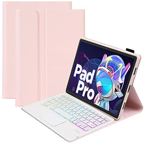 HEUCYL Estuche para Teclado para Lenovo Tab M10 Plus 10.6 Pulgadas 3ra Gen 2022 (TB125FU/TB128FU/TB128XU) con Panel Táctil 7 Colores Retroiluminación Desmontable Bluetooth Teclado Ñ Español,Rosado
