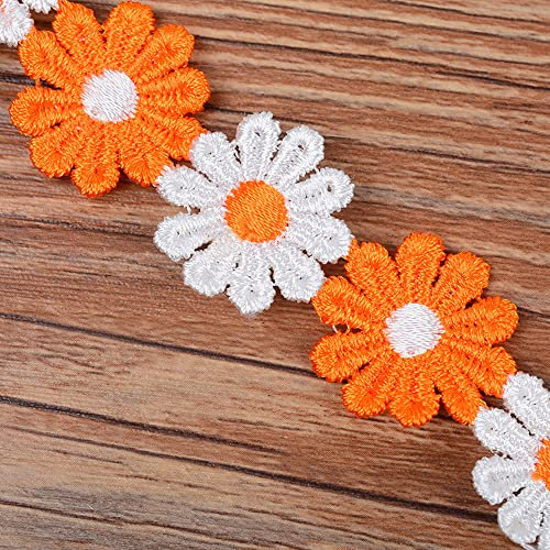 XCSJ 5 Yard 25mm Blumen Spitzenband Spitzenborte Stickerei Dekoband Zierband Borten Bänder Blumenband Gänseblümchen Dekoband Spitzen Spitzenborte Für Hochzeit Deko Handwerk Nähen Deko (Orange, weiß)