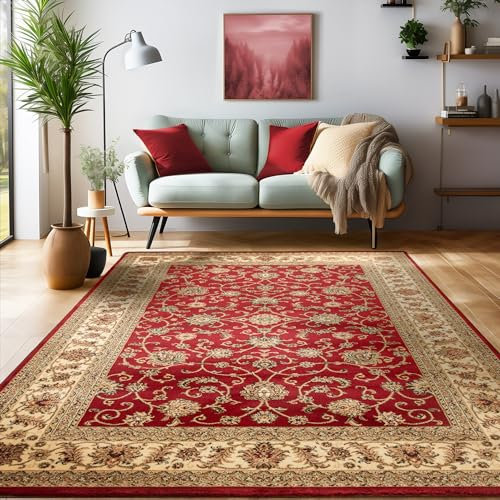SIMPEX Orientalischer Teppich Wohnzimmer, Schlafzimmer, Esszimmer, Läufer, Flur Boho Teppich Kurzflor Weich 12 mm Carpet Orient, Rot, 160 x 230 cm
