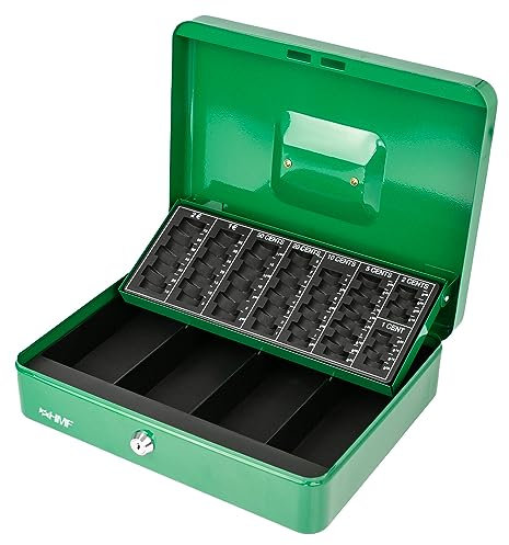 HMF 4215-06 Geldkassette abschließbar mit Münzzählbrett | 30,5 x 24 x 8,5 cm | Grün